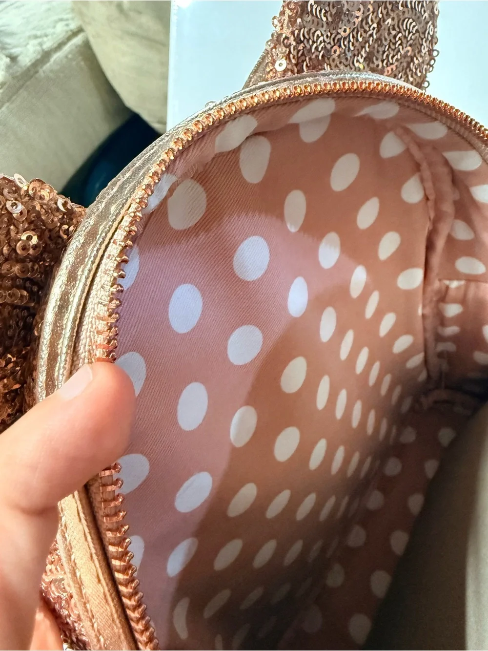 Loungefly Disney Parks Rose Gold Sequin Minnie Ear Mini Backpack